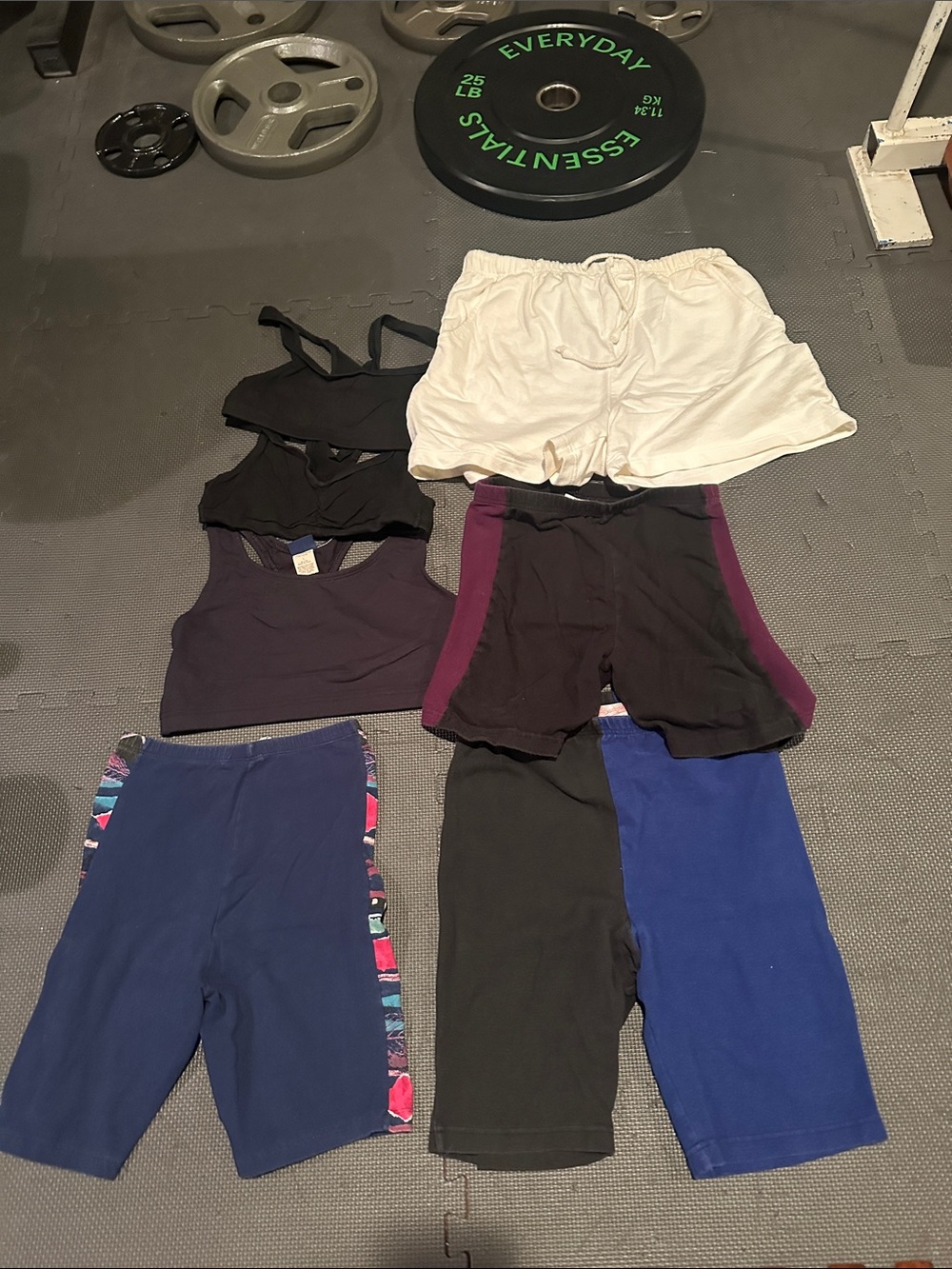 Lot of 7 Women's Athletic Shorts & Sports Bras - Black, Navy, Purple, White.